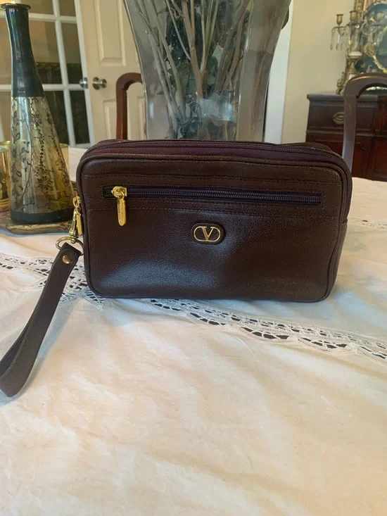 Valentino Dark Burgundy Leather Clutch Wristlet with Gold Hardware - Picture 10 of 10